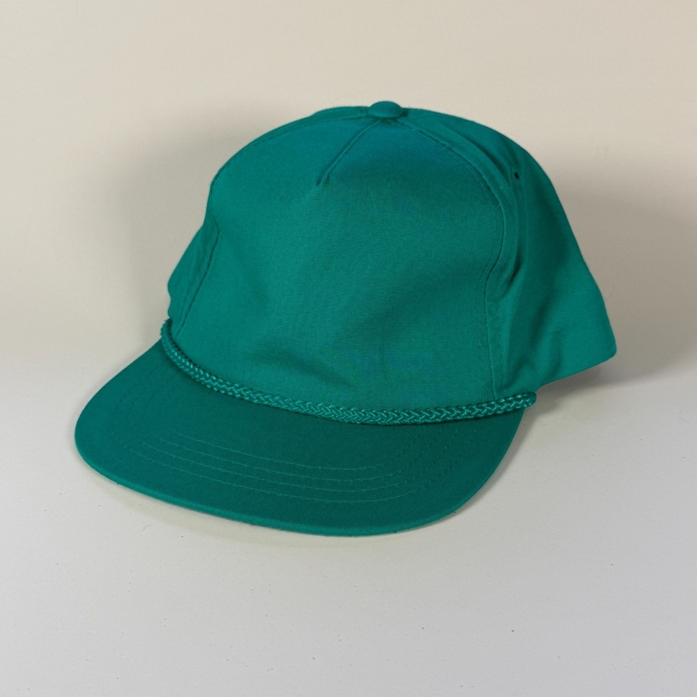 Vintage Yupoong Blank Teal Rope Brim Snapback Cap Hat 90s Y2K Dominican Republic